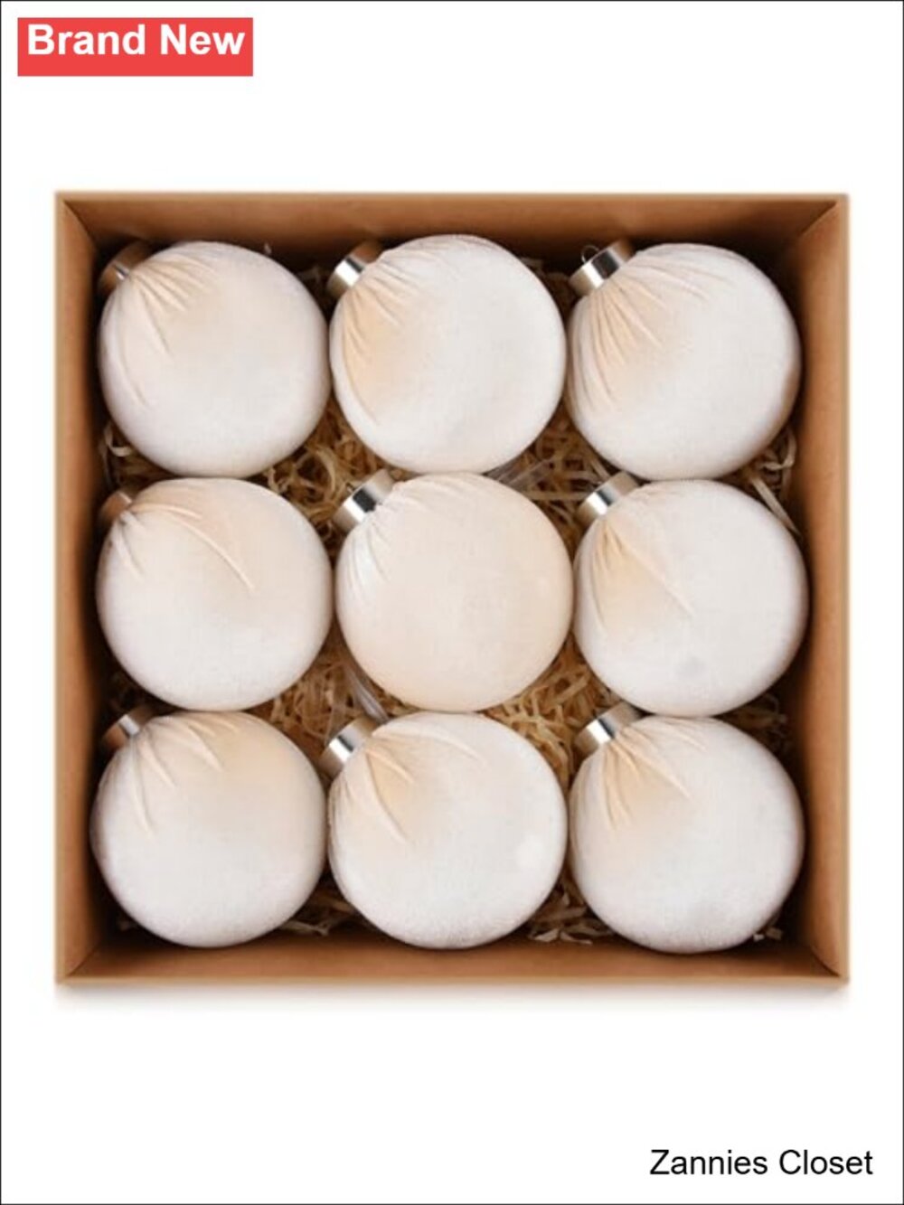 🎄 Velvet Christmas Tree Ornaments Shatterproof 3.15in Beige Balls 9ct
